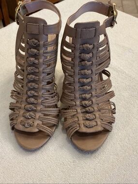 Vince Camuto Taupe Strappy Knotted Gladiator Ankle Boots